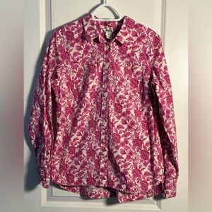 Duluth Trading Co Pink poplin Printmaker Rose  Shirt- medium